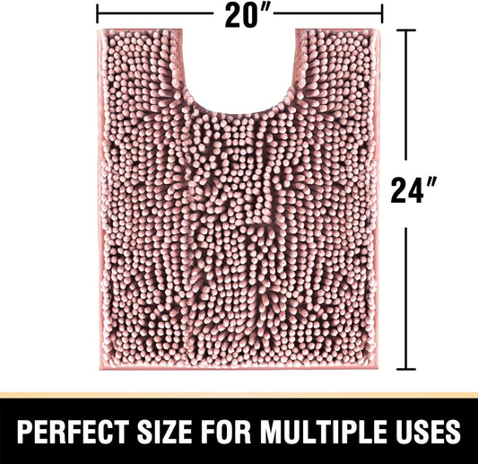 H.VERSAILTEX Toilet Mat U Shaped Bathroom Rugs Bath Mats for Bathroom Non Slip Luxury Chenille Bath Mat U Shape 20x24 Extra Soft and Absorbent Shaggy Rugs Washable Dry Fast - Coral Pink