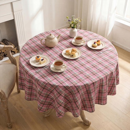 Horaldaily Spring Checkered Tablecloth 55×55 Inch Round, Pink Buffalo Plaid Spring Table Cloth, Washable Spring Farmhouse Table Decor for Dinner/Party Decoration/Holiday