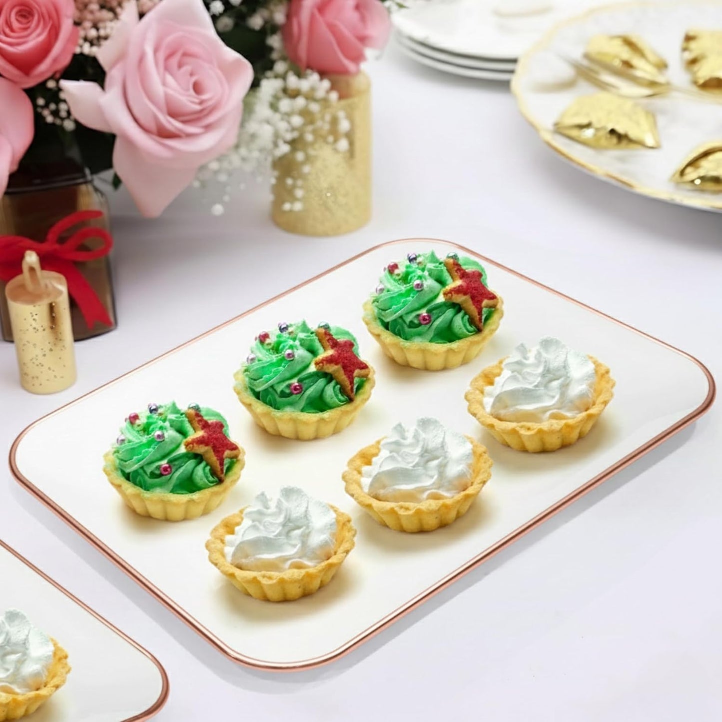 3 Pack Rose Gold Plastic Serving Trays for Party - Rose Gold Serving Tray 8 x 11 Inch - Heavy Duty Dessert Trays for Food - Rectangular Party Serving Trays for Entertaining