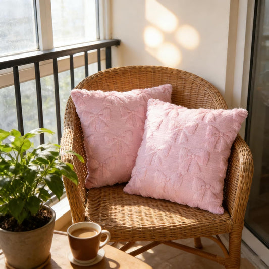 baotongle 2pcs Light Pink Bow Pillow Covers Room Decor Aesthetic Decorative Valentine Throw Pillow Soft Plush Faux Pillowcase for Room Decor Bedroom Couch 18x18 Inch(2, Pink, 17.7x17.7inches)