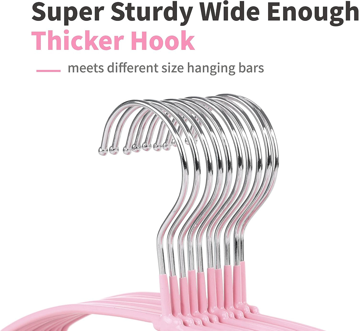 TOPIA HANGER Non Slip Hanger 20 Pack, Metal Clothes Hangers Space Saving, Heavy Duty Rubber Coated Wire Hanger for Coat, Shirt, Dress, Pants-Pink, CT12P