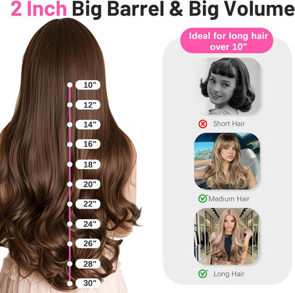 Large Curling Iron 2 Inch,Large Barrel Curling Iron for Long Hair,Dual Voltage Curling Iron 110-240V with European Plug,Curling Wand with Clamp for Loose Curls,5 Temp Digital Display,Temp Lock