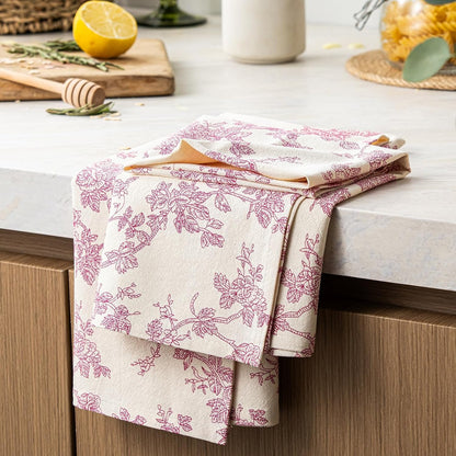 Multi-Purpose French Pastoral Tea Towels Set of 2, Dusty Pink | 100% Organic Cotton Flour Sack Kitchen Towels, 18x25in Absorbent Dish Cloths, Farmhouse Napkins, Decorative Hand Towels Set