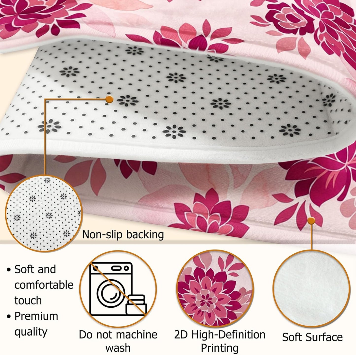 Flower Area Rug, Floral Modern Leaf Petal Spring Peach Low Pile Sponge Aesthetic Rectangle Home Floor Carpet Rugs for Living Room Bedroom Under Table Dining Decor 5' X 7'