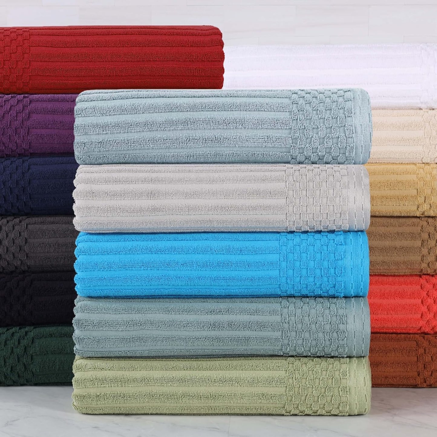 Superior 6 Piece Cotton Towel Set, Includes 2 Bath Towels, 2 Hand Towels, 2 Face Towel/Washcloths, Daily Use for Bathroom, Guest Bath, Ribbed, Absorbent, Home Essentials, Soho Collection, Coral