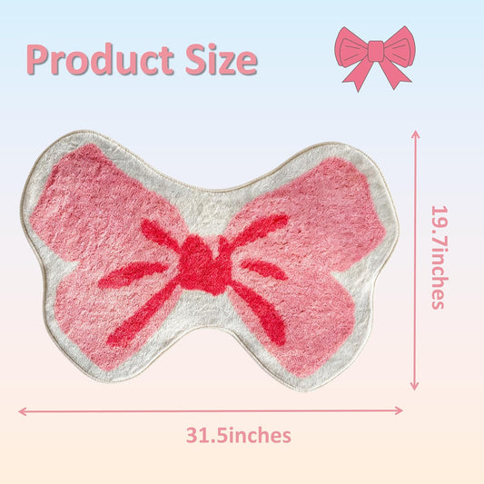 Large Pink Bow Bathroom Rug, 20"x32", Cute Bath Mat, Coquette Room Decor, Soft Plush Bath Rugs, Non-Slip, Absorbent, Machine Washable, Preppy Stuff for Girls Bathroom Bedroom Vanity College Dorm