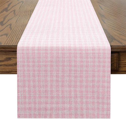 Manfei Grid Tabletop Decor for Kitchen Or Dining, Plaid Buffalo Check Table Runners for Boys Teens Adult,Dreamy Sweet Minimalist Table Mat 13 X 60 Inches, Light Pink