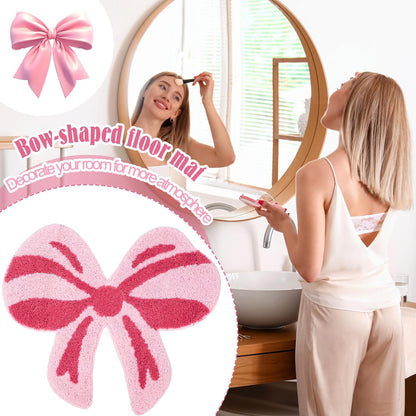 Tinideya Pink Bow Bathroom Mat, 28 x 24 Inch Non Slip Bath Rugs Coquette Bow Bathmat Pink Bowknot Bathroom Rugs Bowknot Shaped Rug Door Welcome Mat for Bathtub Decor Gifts
