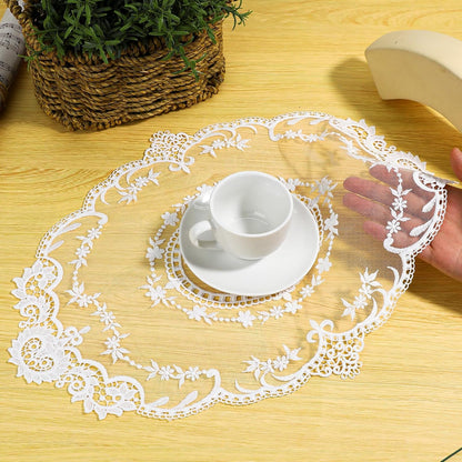 2 Pack Retro Lace French Crochet Doilies Table Placemats Handmade Solid White Embroidered Lace Farmhouse Placemats 12x16 inch Place Mats Cup Mat(Style 4)
