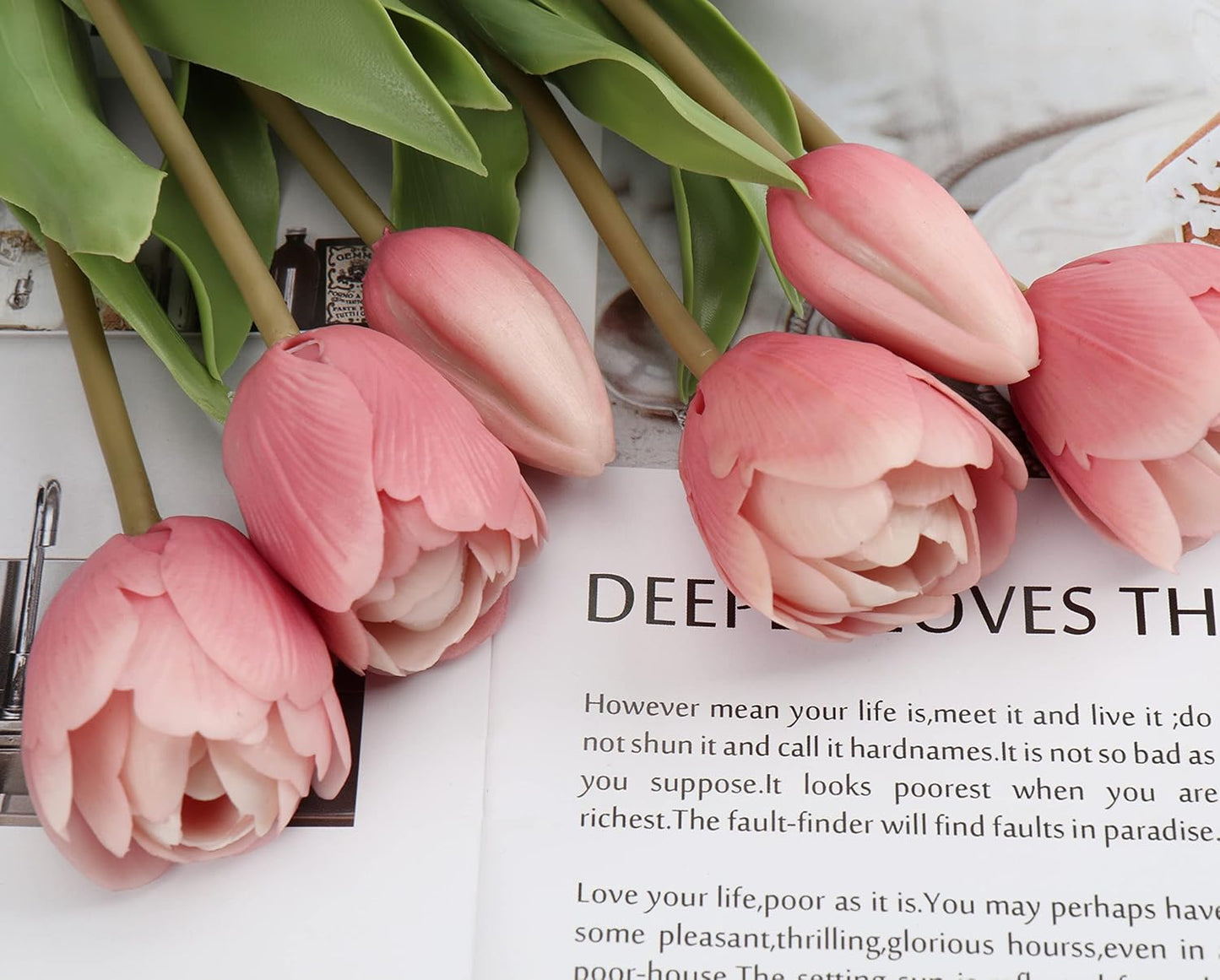 DILATATA 6 Pcs Artificial Tulips Flowers Pink Real Touch Fake Latex Tulips Flowers for Mother's Day 14" Faux Tulips Faux Flowers for Vase Centerpieces Home Wedding Bouquet