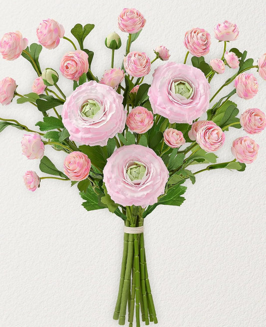 Dolicer Real Touch Ranunculus Artificial Flowers, 8Pcs 18 Inch Fake Peonies Artificial Flowers, Pink Faux Flower for Vase Faux Peony Bulk for Home Table Wedding Bridal Bouquet Decor