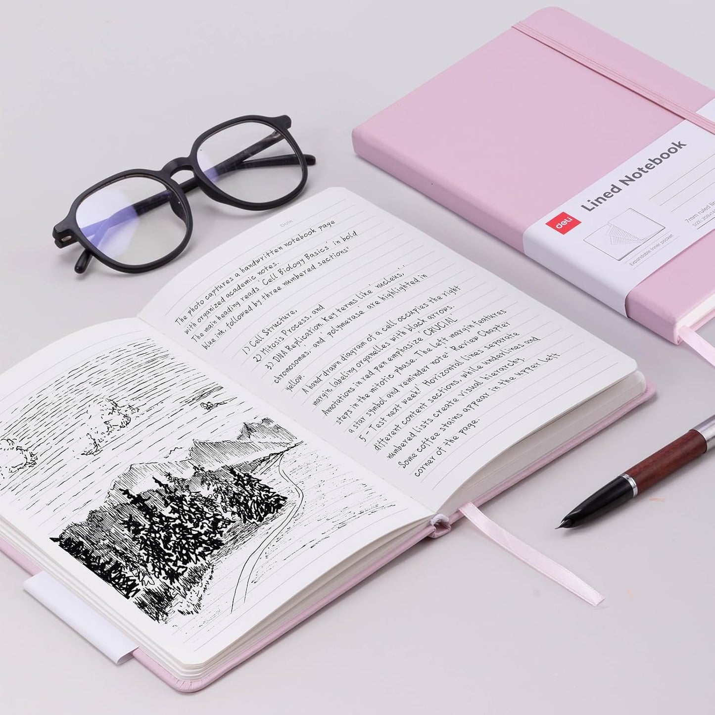 deli A5 Lined Journal Notebook, 160 Pages Hardcover Writing Notebook, 5.5"x8.2" College Ruled Notebook for Office, School, Work Notes (Pink)