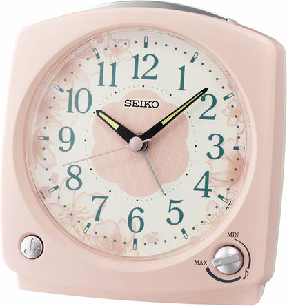 SEIKO QHP012PLH Non Ticking Melodies and Bedroom Alarm Clock, Pink, 4.7 x 5 Inches