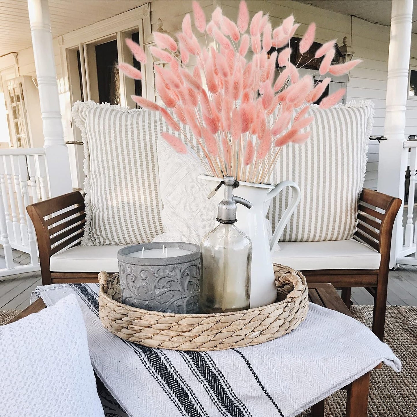 Uieke 17’’ Natural Bunny Tails Dried Flowers, 120 Pcs Dried Lagurus Ovatus, Dried Pink Pampas Grass Decor for Farmhouse Flower Arrangements Wedding Home Boho Party Decorations