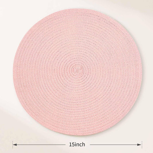 FunWheat Round Braided Placemats Set of 4 Place mats for Dining Tables Woven Heat Resistant Table Mats 15 inch (Pink,4pcs)