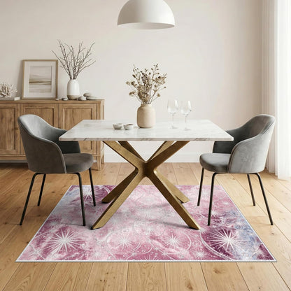 5'x7' Washable Abstract Abstract Area Rug, Pink Flatwoven Floor Covering Non-Slip Chair-Friendly Carpet for Dining Room, Under Table, Home Office | Ref:2156316