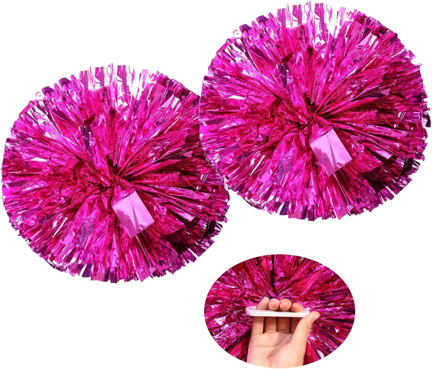 Pom Poms Cheerleading with a White Handle for Sports Party Dance Team Accessories Cheering Squad Spirit (2 Pack Pink).