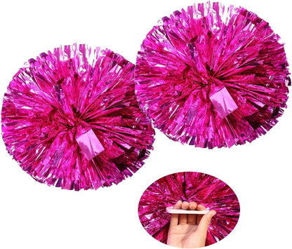 Pom Poms Cheerleading with a White Handle for Sports Party Dance Team Accessories Cheering Squad Spirit (2 Pack Pink).