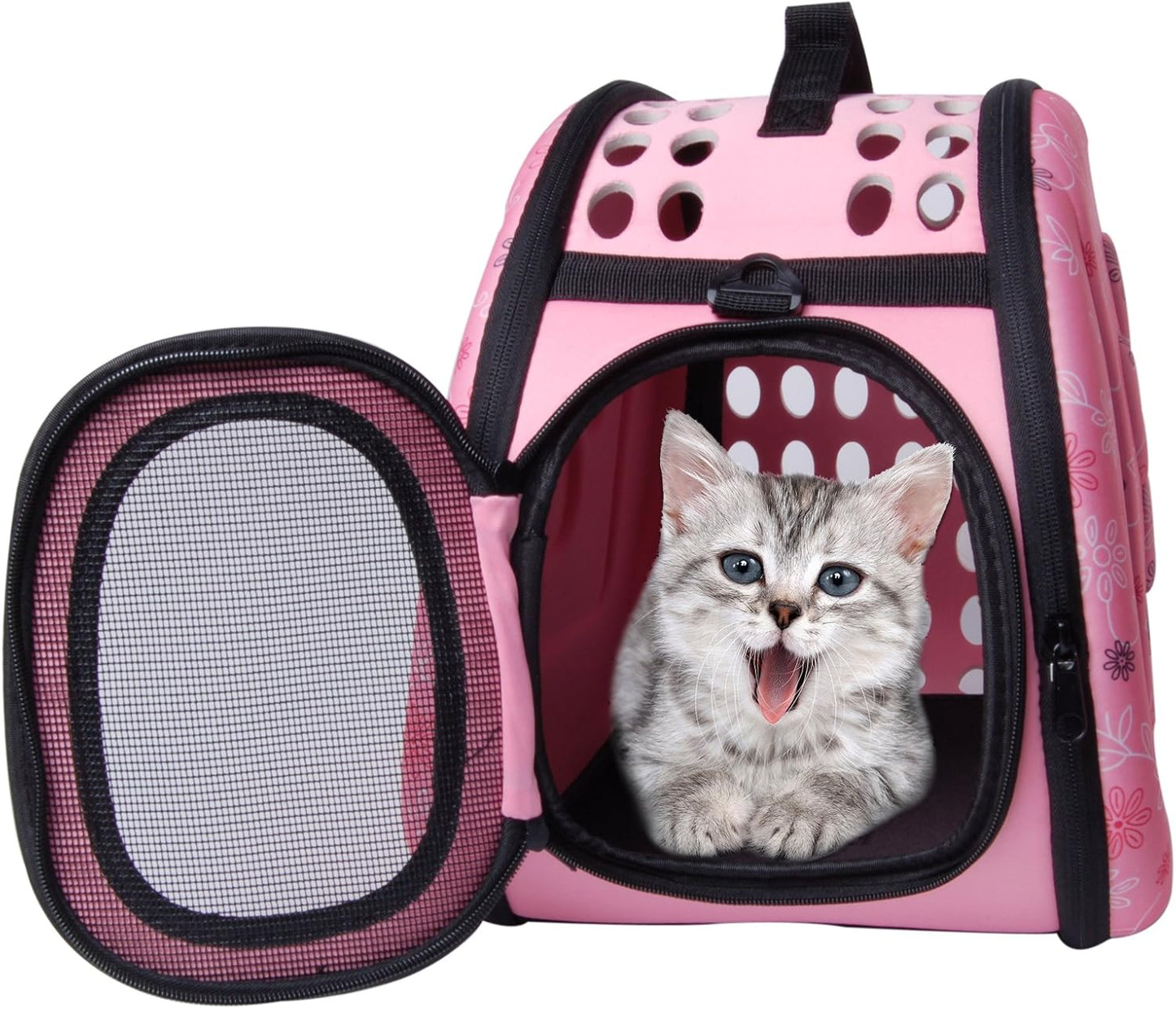 PetLike Airline Approved Pet Carrier Soft Sided Collapsible Travel Bag for Cats & Small Dogs (Pink, Smooth)