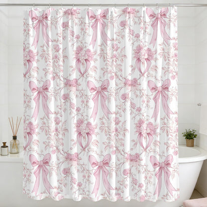 Pink Bow Shower Curtain Decor, Pink and White Girly Shower Bath Tub Curtain, Aesthetic Coquete Waterproof Bathroom Decor(72 X 72 Inches)