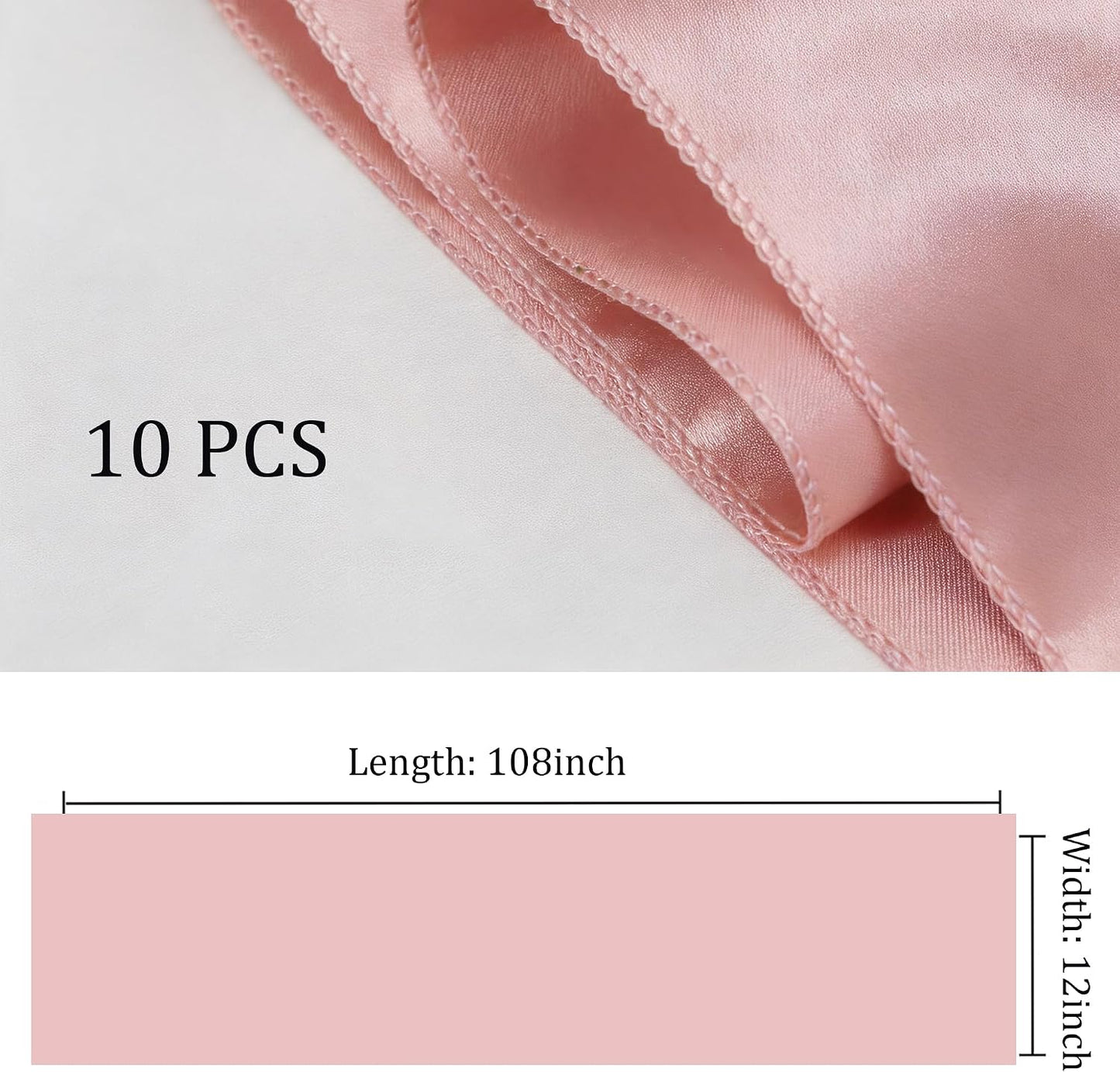 Wedding Satin Table Runners 10 Pack Universal Polyester Table Runner for Party Birthday Anniversary Retirement Engagement Banquets Graduation Bridal Shower Outdoor Events Decor (Blush Pink, 10 pcs)