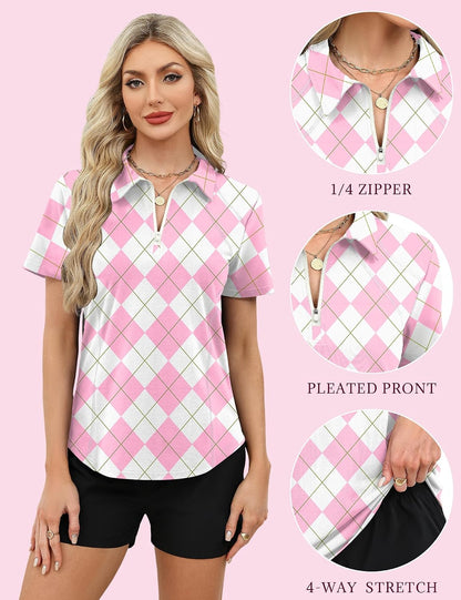LUYAA Womens Golf Shirt Summer 1/4 Zip up Polo Shirts for Women Short Sleeve Moisture Wicking Gym Workout Tops