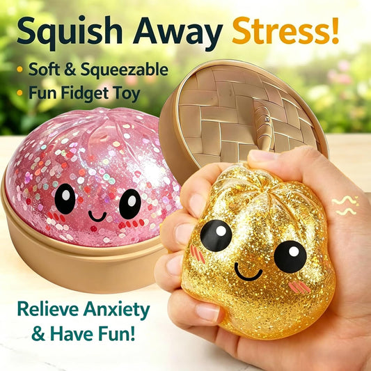 Mystery Glitter Dumpling Squishies Box, Soft Squeeze Slow Rising Decompression Sensory Glitter Dumpling Squishies Toys for Anxiety Relief Fidget.(Pink Glitter)