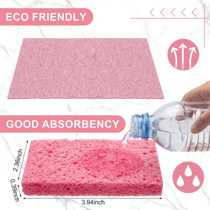 Zhengmy 100 Pieces Sponges Bulk Sponges Kitchen Compressed Sponge Natural Dish Sponge Compressed Wood Pulp Cleaning Without Scratching for Kitchen Bathroom, 3.9 x 2.4 x 0.12 Inch (Pink)