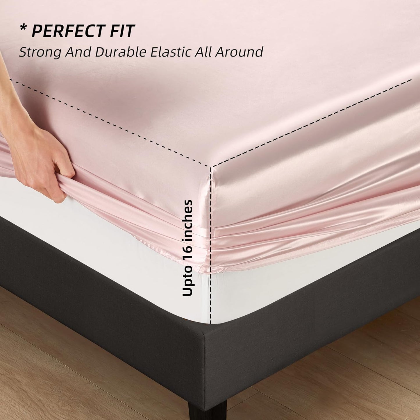 5Pcs Blush Pink Silk Sheets Queen, Blush Pink Satin Sheets Set Silky Comforter Bedding Sheets with 1 Satin Flat Sheet,1Deep Pocket Fitted Sheet,3 Pillowcases with Envelope Closure