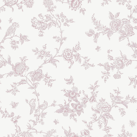 VEELIKE Pink Floral Peel and Stick Wallpaper Vintage Toile Wallpaper for Bedroom 17.7''x118'' Chinoiserie Wall Paper With Birds Flowers Removable Self Adhesive Contact Paper for Cabinets Walls Shelves