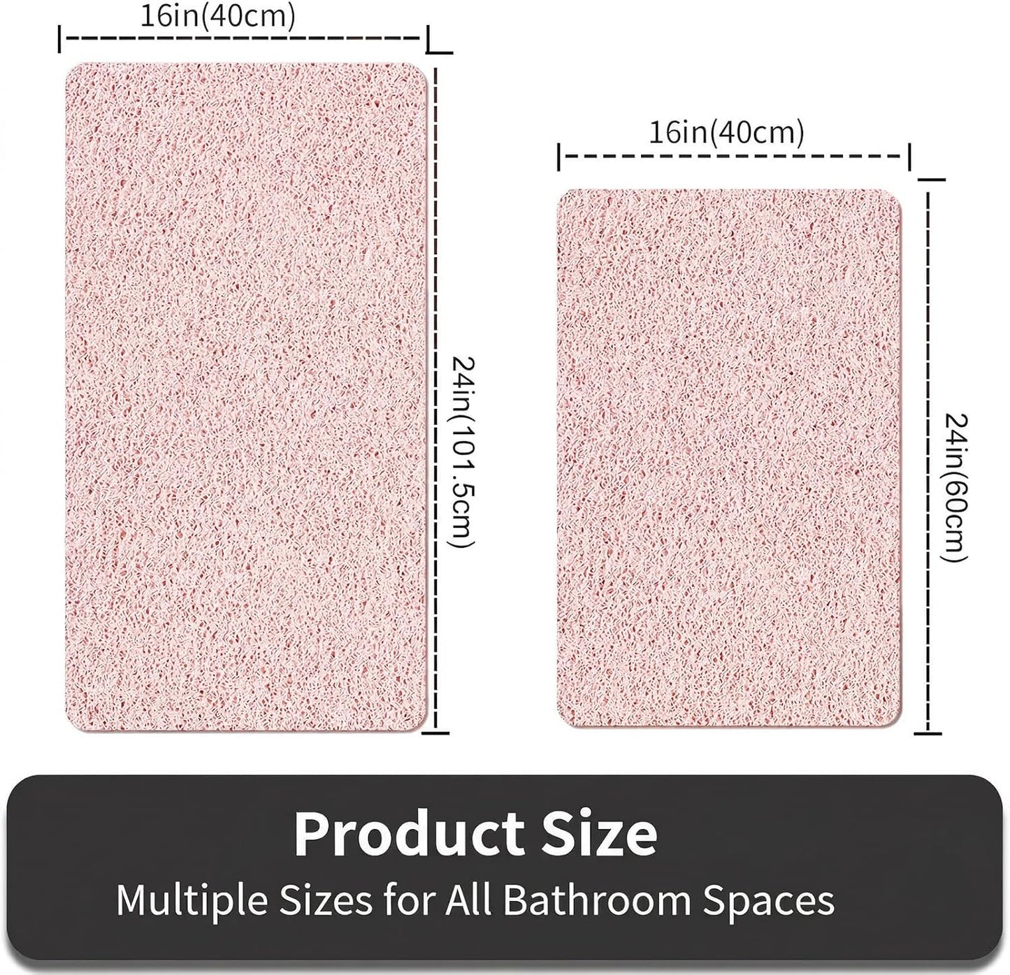 Shower Mat Non Slip, 16 x 24 Inch, Pink Shower Mats for Inside Shower, Soft PVC Loofah Bath Mats for Tub, Quick Drying Easy Cleaning Bathroom Stall Floor Mat Without Suction Cup