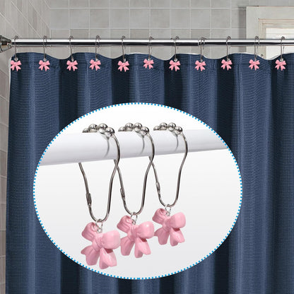 SUQ I OME 12PCS Decorative Shower Curtain Hooks, Pink Bow Knot Resin Curtain Hooks Shower Rings for Bathroom