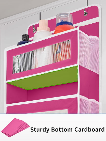 JARLINK Over The Door Organizer Storage, 5 Shelf Hanging Door Organizer with 5 Large Capacity Pockets, Anti Tilt 44 lb Load Behind Door Storage for Bedroom, Bathroom, Pantry, Nursery, Rose Pink