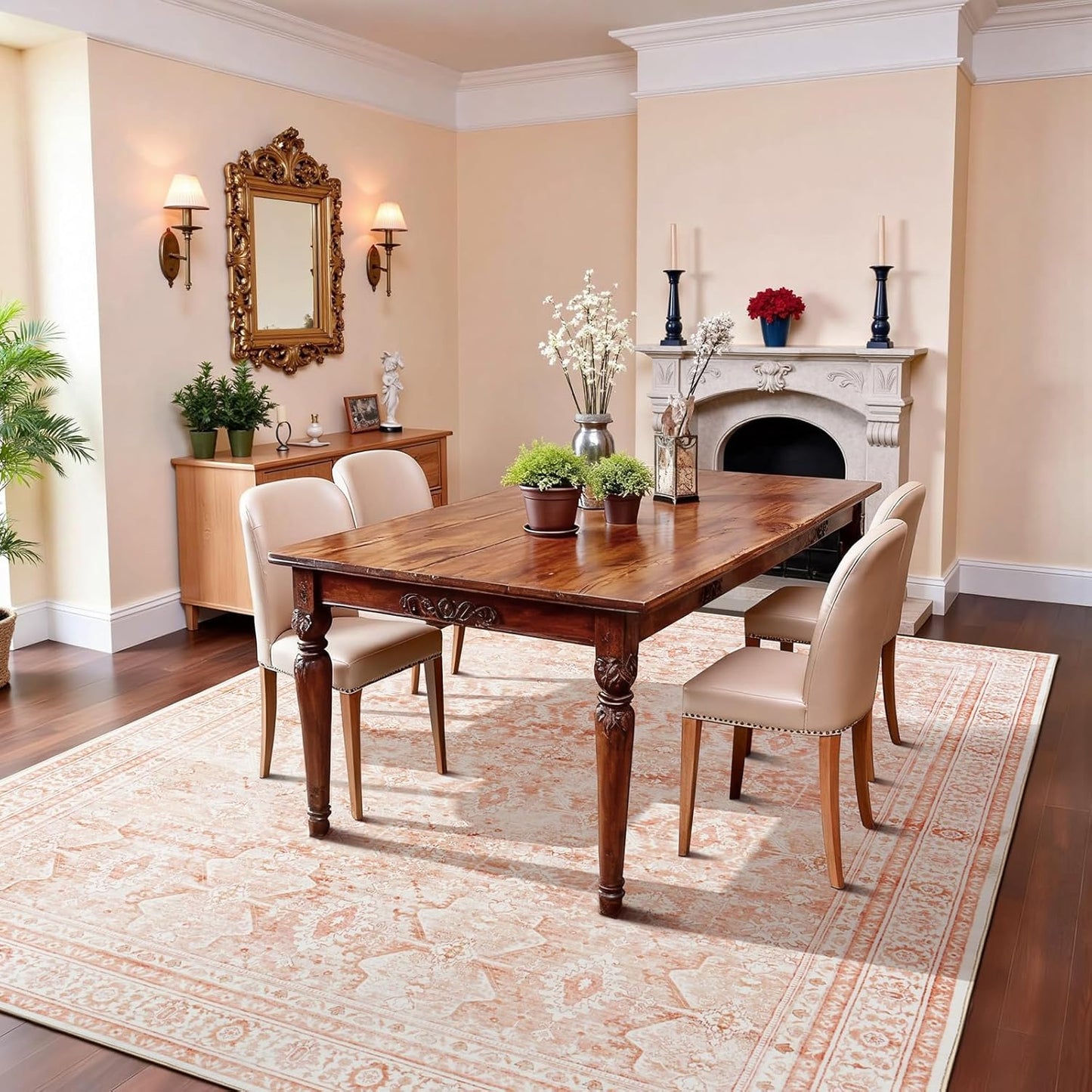 Lofus 5x7 Area Rug for Living Room,Pink Washable Area Rugs with Non-Slip Backing,Soft Boho Carpets for Bedroom Dining Room Home Office Indoor Nursery