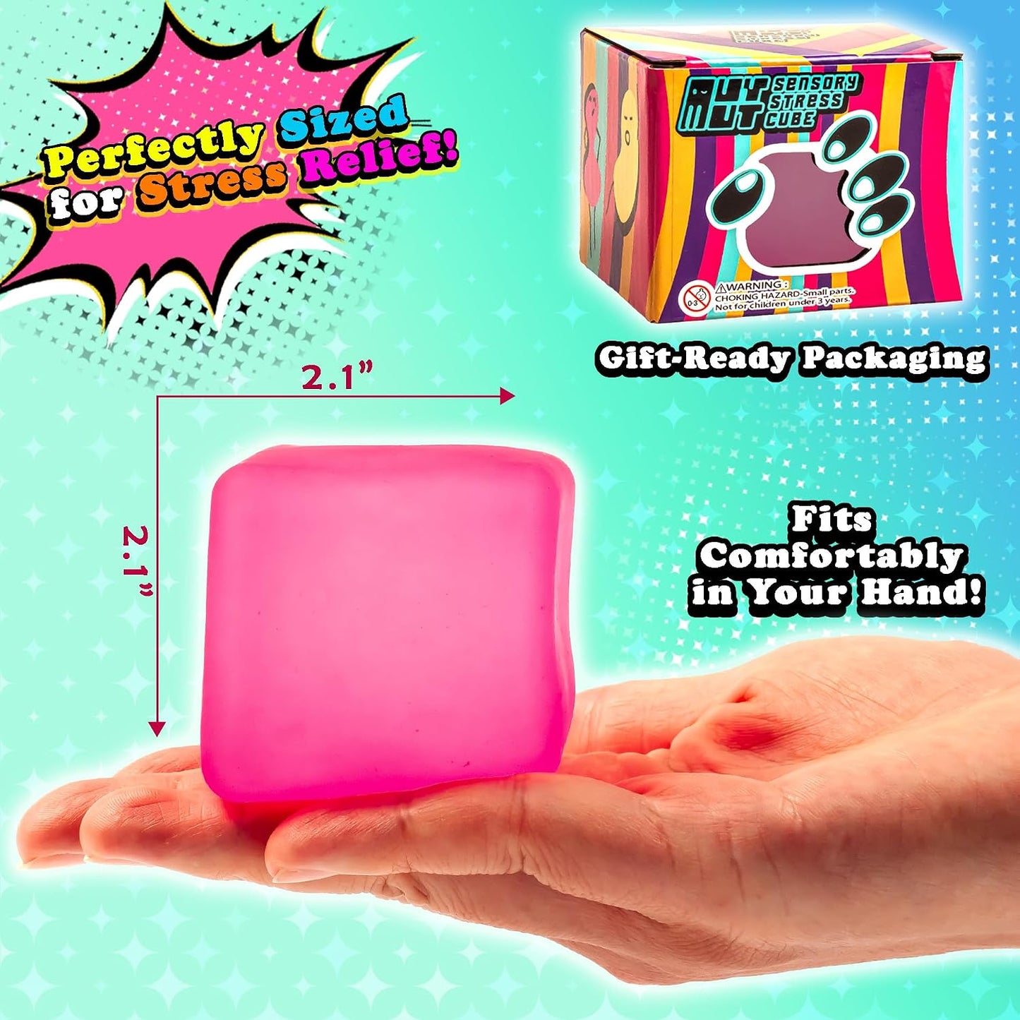 Sensory Stress Cube – High-Density Gel Filled Squishy Toy with Matte Texture for Kids & Adults, Anxiety Relief Fidget Toy, Autism-Supportive, 1-Pack in Pink