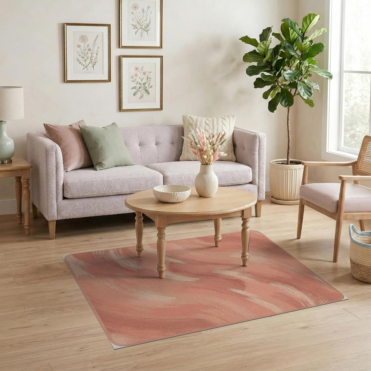 4'x6' Washable Flatwoven Rug, Peach Modern Abstract Easy Care Throw Carpet Stain Resistant Low Profile Floor Covering for Dorm Room, Small Living Room, Apartment | Ref:2117060