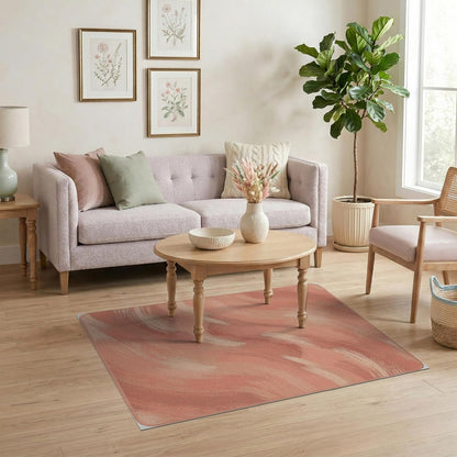 4'x6' Washable Flatwoven Rug, Peach Modern Abstract Easy Care Throw Carpet Stain Resistant Low Profile Floor Covering for Dorm Room, Small Living Room, Apartment | Ref:2117060
