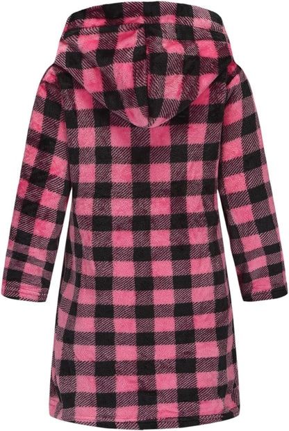 Boys Girls Robe Kids Flannel Hooded Bathrobe Sleepwear Pajamas Toddler Soft Plush Robes for Girls 2-16 Years