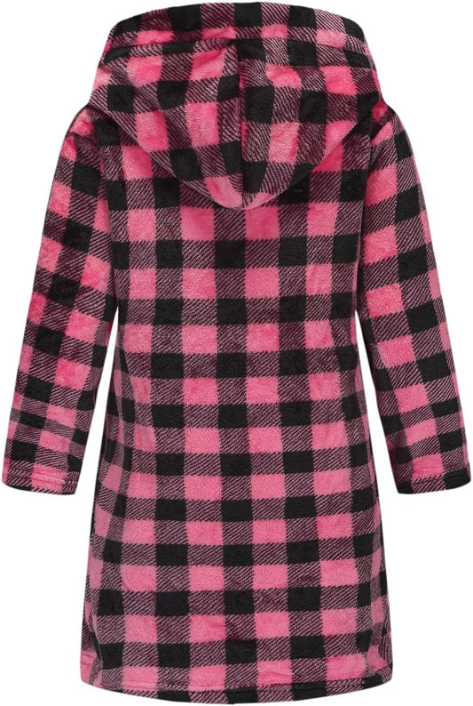 Boys Girls Robe Kids Flannel Hooded Bathrobe Sleepwear Pajamas Toddler Soft Plush Robes for Girls 2-16 Years