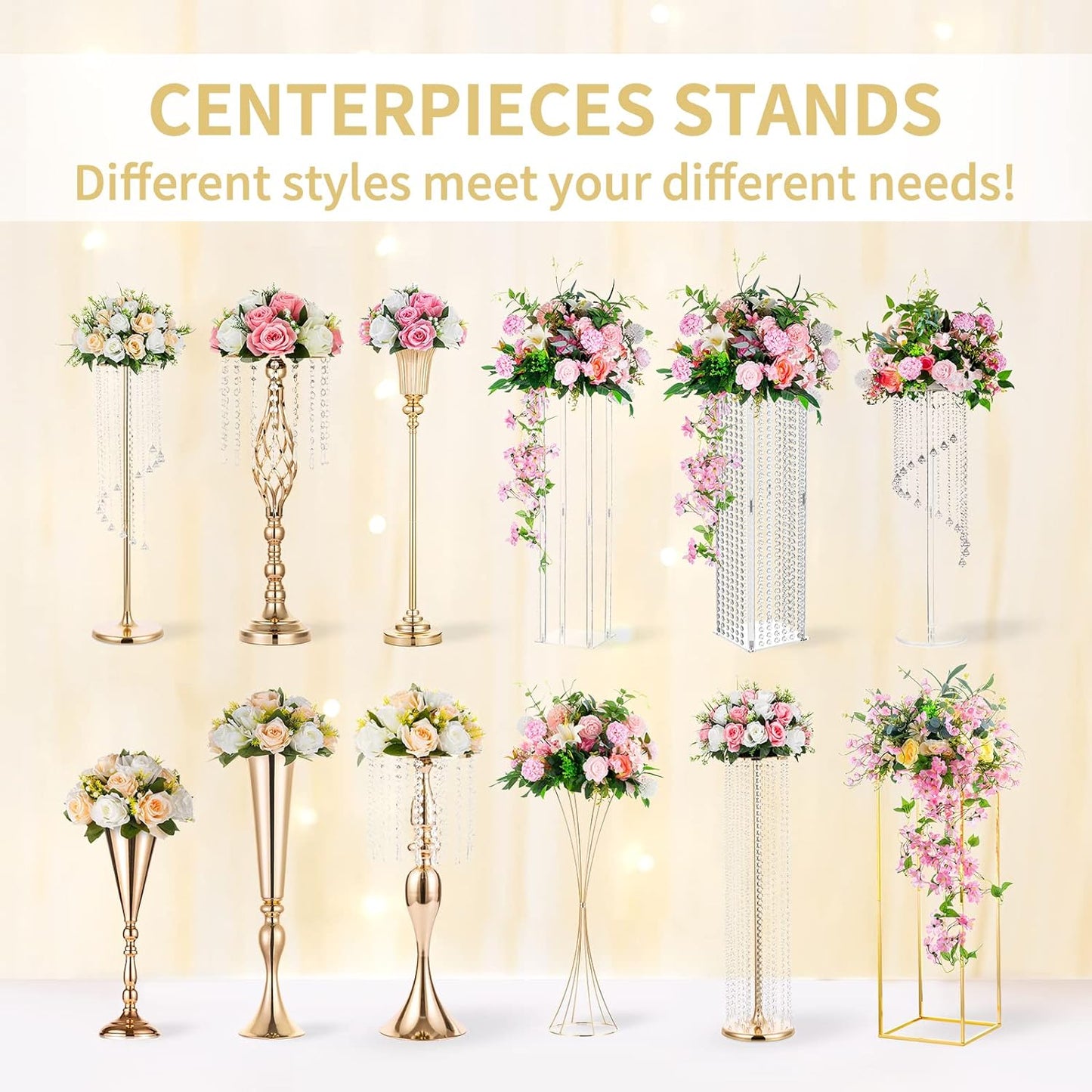 NUPTIO Flower Balls Table Centerpieces: Peachy Champagne & White Fake Rose | Artificial Floral Bouquet Arrangement 2 Pcs 9.5 inch for Wedding Bridal Shower Party Decorations