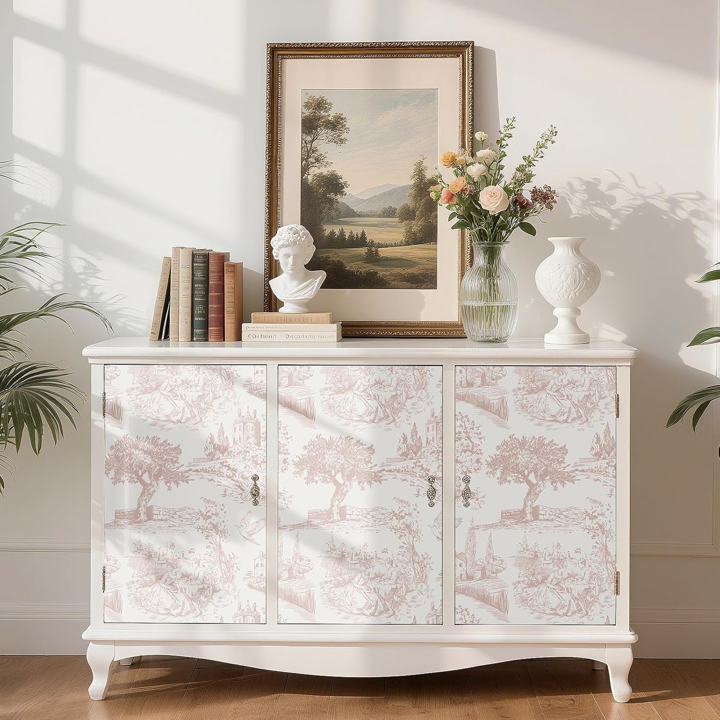 FunStick Vintage Pink Toile Wallpaper Peel and Stick Tree Bird French Country Wallpaper for Girls Bedroom Bathroom Removable de Jouy Beige Toile Contact Paper for Walls Cabinets Waterproof 17.5"x118"