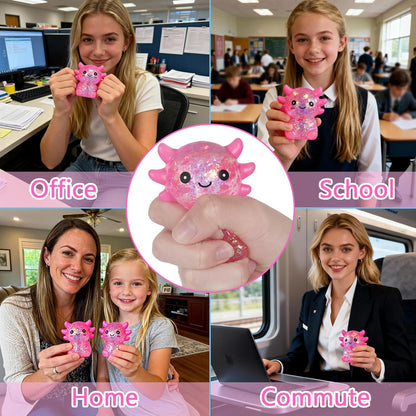 Axolotl Squishy Toy, Cute Slow Rising Fidget Toy for Stress Relief, Soft Squeeze Sensory Toy for Kids and Adults, Handheld Stress Ball for Anxiety and Focus Sitting Posture Axolotl(Pink)