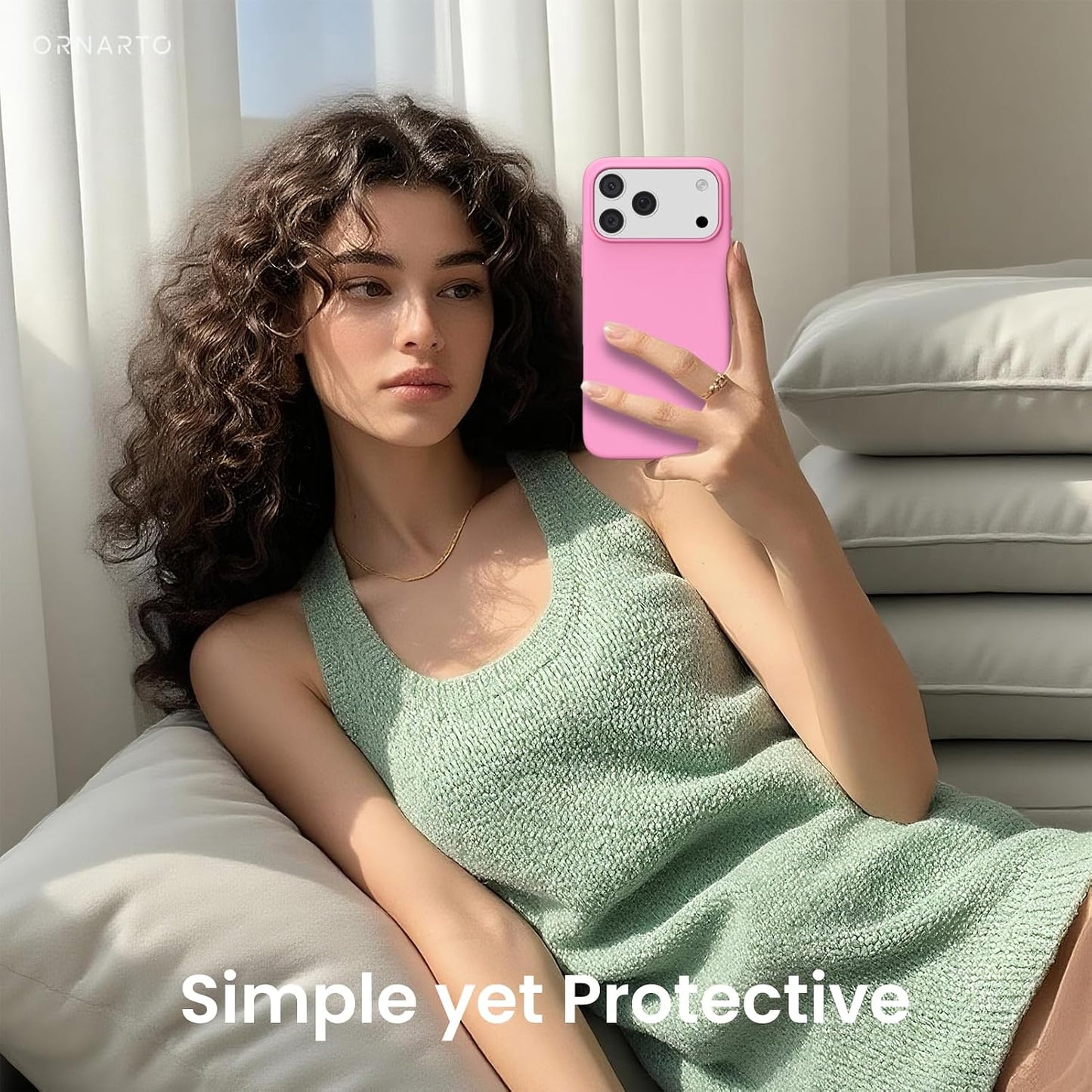 ORNARTO Compatible with iPhone 17 Pro Max Case 6.9", Slim Liquid Silicone 3 Layers Soft Gel Rubber Shockproof Protective Cover with Anti-Scratch Microfiber Lining-Peach Pink