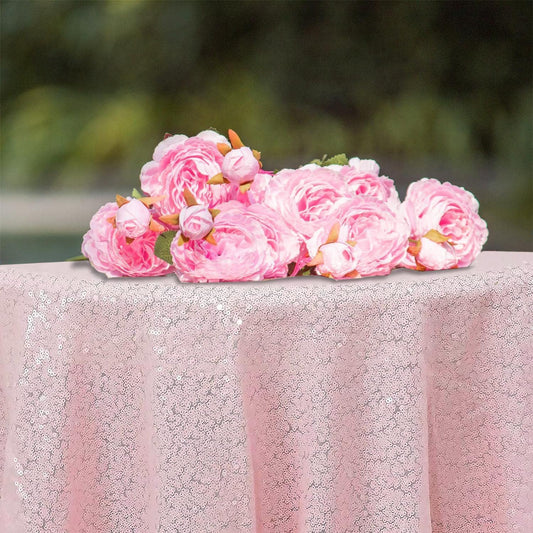 50 Inch Round Light Pink Sequin Tablecloth, Metallic Glitter Sparkle Table Cover for Small Cake Table or Overlay, Sequin Fabric Table Cloths for Wedding Birthday Party Decorations