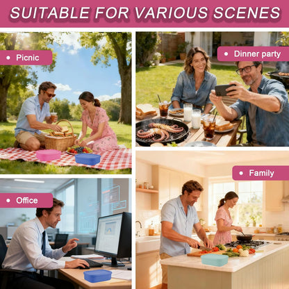 Silicone Adult Bento Box, 3 Compartment Leakproof Silicone Lunch Container, Lunch Box for Men and Women, BPA-Free, Microwave/Dishwasher/Freezer Safe, Reusable Snack Containers (3PCS-Pink)