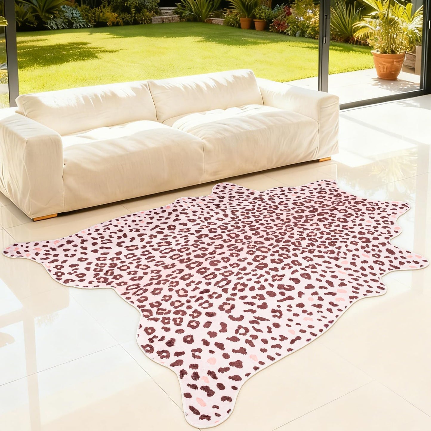 Leopard Rug, Cheetah Print Area Rug 4.6x5.2 Feet Faux Animal Print Skin Carpet for Living Room Bedroom Home Decor (Pink)