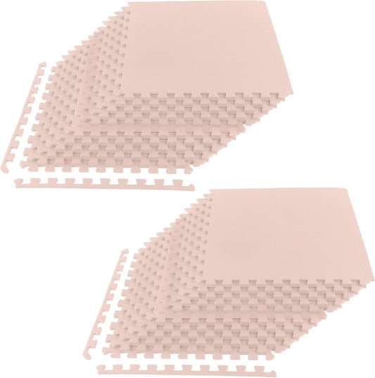 Foam Floor Tiles - 96sqft Soft Nontoxic Baby Play Mat - Interlocking Puzzle Mat for Baby, Kids Playroom, or Home Gym Flooring by Stalwart (Light Pink)