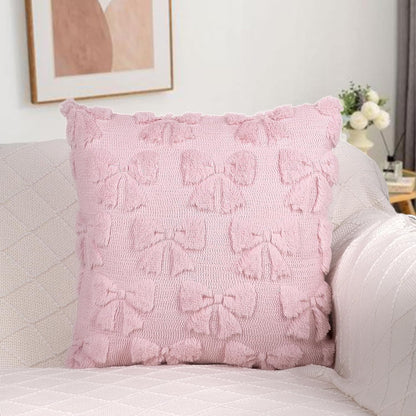 Hongsome Coquette Room Decor-Bow Throw Pillow Covers 18x18in Set of 2,Pink Soft Plush Faux Fur Pillow Case with Bows for Large Couch Sofa Home Indoor Outdoor Holiday Decorations