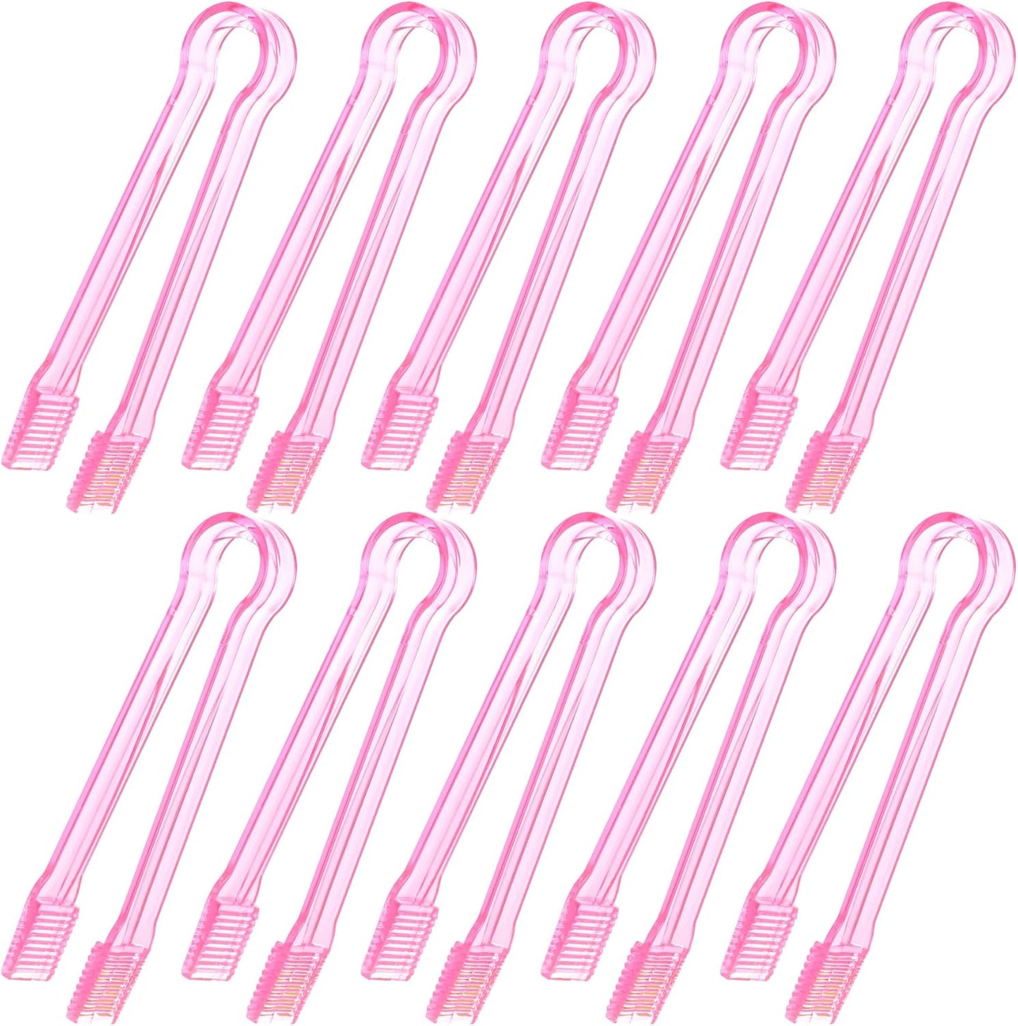 10 Pcs Plastic Buffet Serving Tongs, Clear Pink Kitchen Tongs Mini Serving Utensil Tongs for Food Ice Salad Buffet Barbecue Cookies, 6.3 Inches