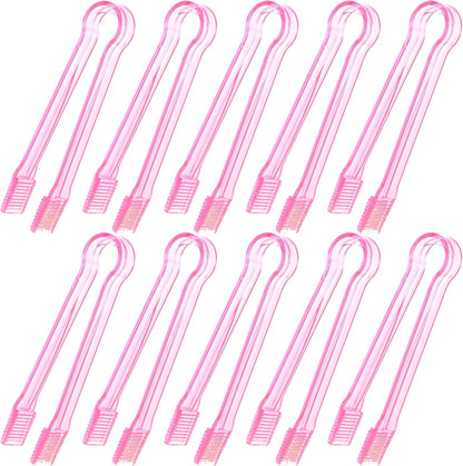 10 Pcs Plastic Buffet Serving Tongs, Clear Pink Kitchen Tongs Mini Serving Utensil Tongs for Food Ice Salad Buffet Barbecue Cookies, 6.3 Inches